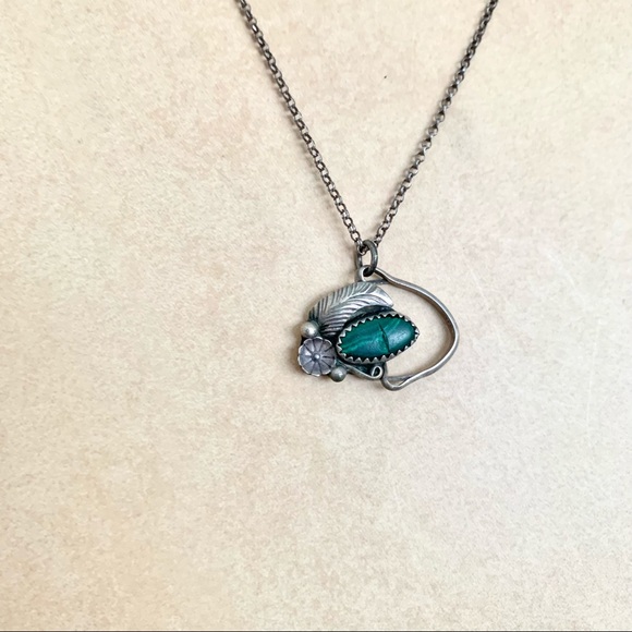 Vintage Sterling Handcrafted Malachite Necklace - Picture 2 of 12